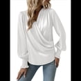 thumbnail image 1 of Camisa Elegante de Color Liso con Escote en V y Mangas Farol para Mujer L, 1 of 8