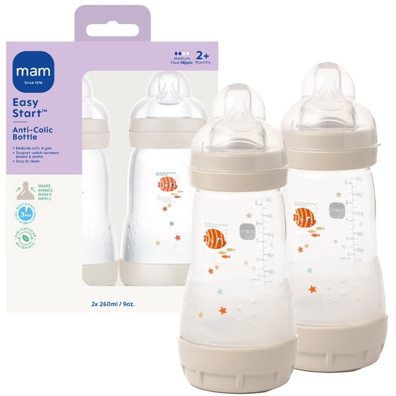 MAM Easy Start Anti-Colic Matte Bottle 9 oz, Pack of 2 - Dune