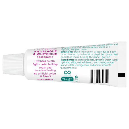 Toms of Maine Fluoride-Free Antiplaque & Whitening Natural Toothpaste, Peppermint, Travel Size, 1 oz.