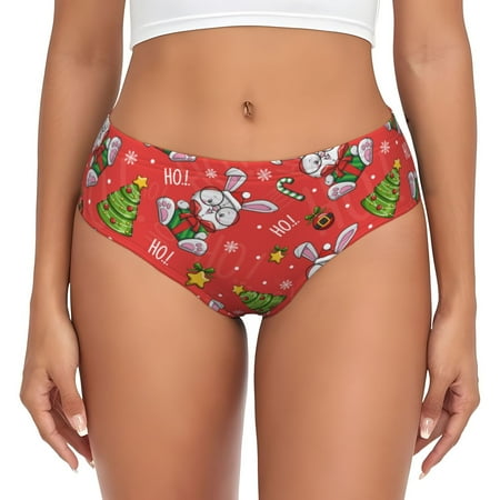 Goofa Cute Christmas Bunny Pattern Women s Cotton Underwear Brief Underwear Ladies Panties- Soft  Comfortable  and Stretchy Underwear-Small