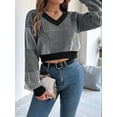 thumbnail image 4 of Women'S Cropped Sweater V-Neck Long Sleeve Crop Sweater Pullover Jumper Knit Top, 4 of 8