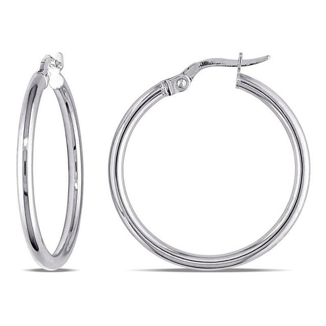 Boucles d'Oreilles Créoles Rondes en Or Blanc 10K