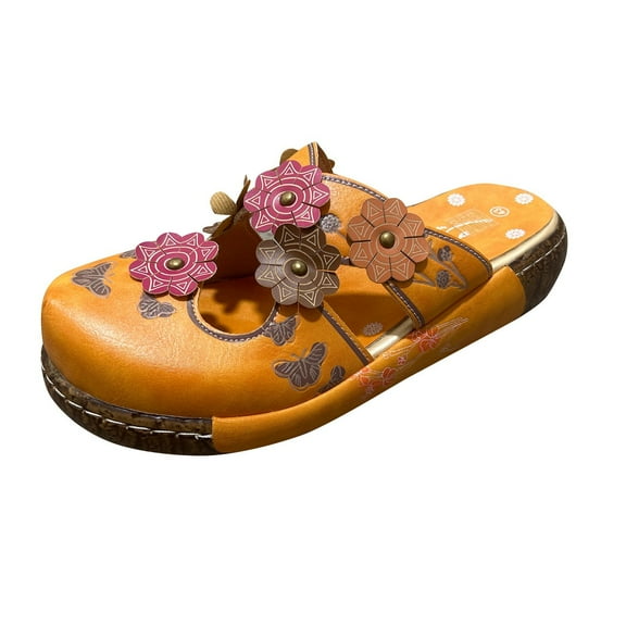 Virmaxy Womens Fashion Non-slip Women's Summer Plus-size Casual Vintage Print Patchwork Braid Sandals Orange 39