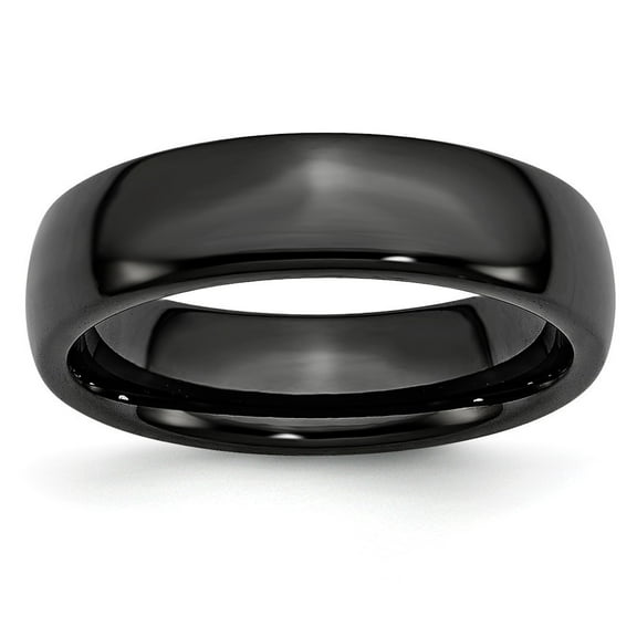 Black Ceramic 6mm Polished Band Ring - Size 11
