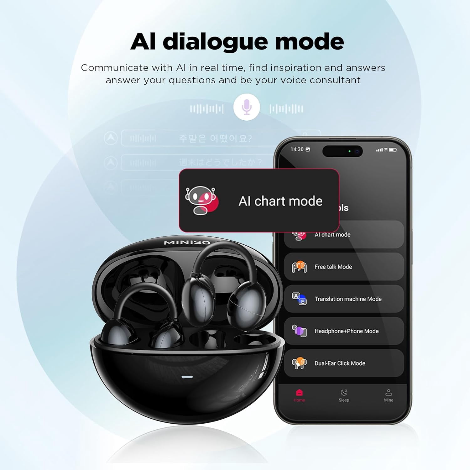 MINISO MS192 Wireless Earbuds Real Time 135 Languages AI Translation Earbuds with Free Two-Way Translation Ear Clip