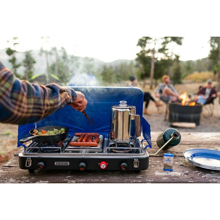 Windscreen Stansport Burner 2-Burner Base Camp Stove With Cast