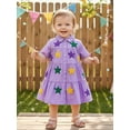 thumbnail image 4 of BemeyourBBs Toddler Baby Girl Mardi Gras Dress Outfit Spring Summer Carnival Clothes Short Sleeve Button Down Lapel Neck Star Embroidery Dress Playwear, 4 of 8