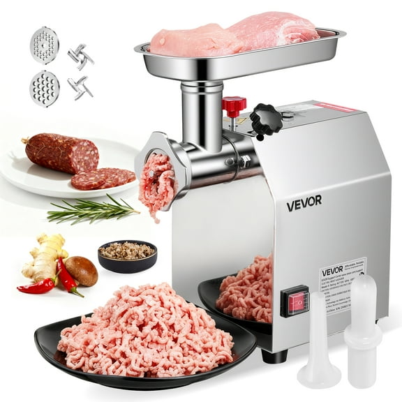 VEVOR Commercial Electric Meat Grinder, 5 lbs/min Capacity, #8 Industrial Meat Mincer with 2 Stainless Steel Blades, 2 Grinding Plates, 600W Heavy-Duty Sausage Maker Stuffer, for Kitchen, Restaurant