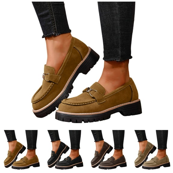 Pandaie Womens Platform Penny Loafers Fashion Slip on Suede Chunky Dress Oxfords Ladies Casual Office Business Work Walking Shoes Black 6