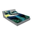 thumbnail image 2 of Ambesonne Cartoon Fitted Sheet & Pillow Sham Set, Alien Christmas Art, Full, Green Blue, 2 of 2