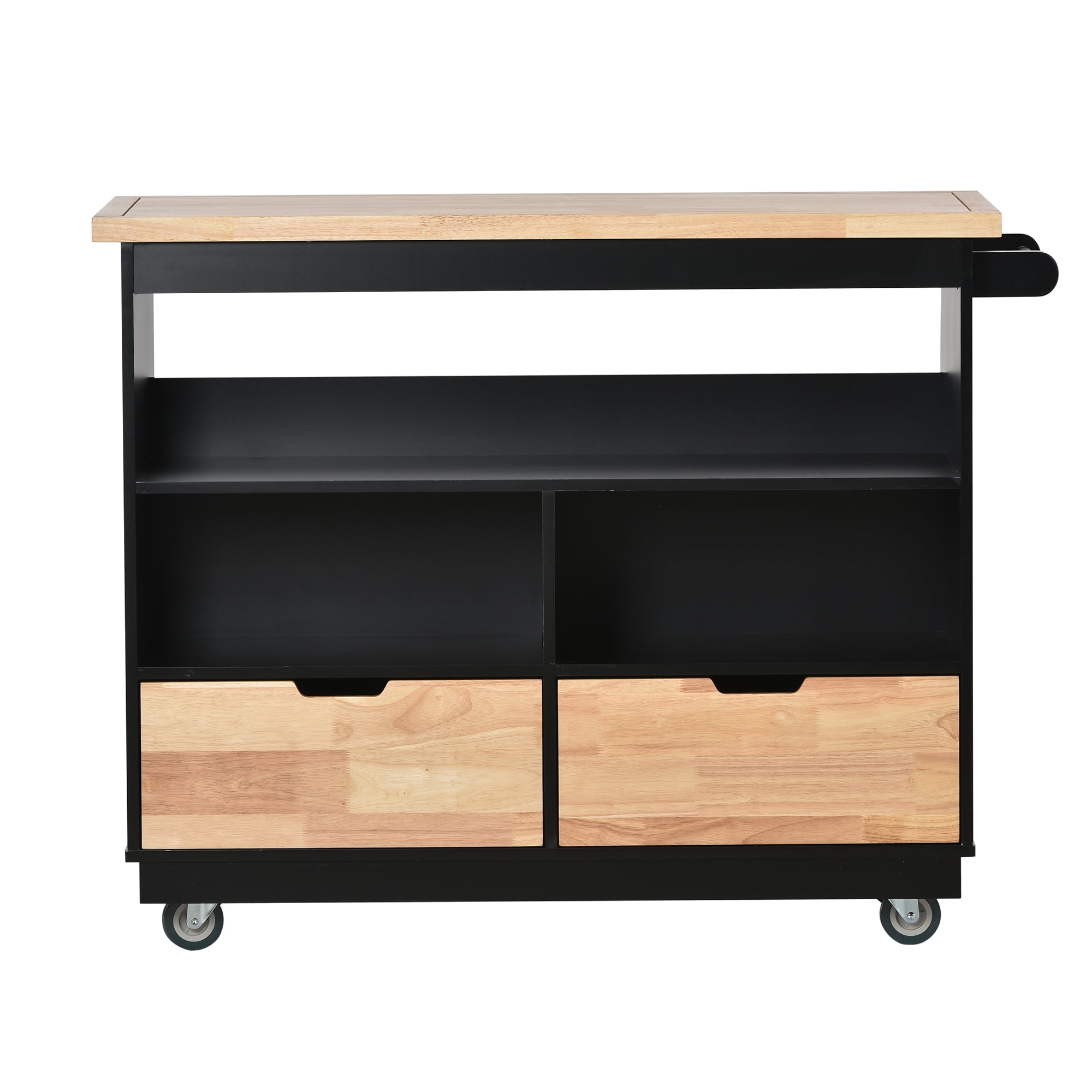 Euroco Kitchen Cart, Rolling Mobile Kitchen Island with Solid Wood Top and 2 Drawers, Black