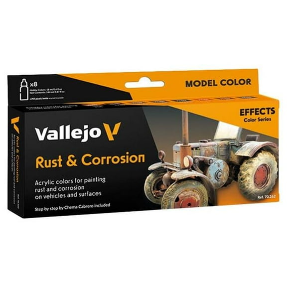 Vallejo VJP70262 Model Color - Effects - Rust & Steel Plus 2 Brushes - Edition - Pack of 8