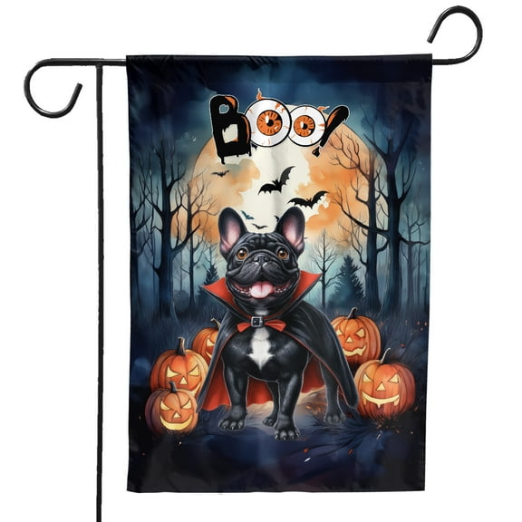 Happy Halloween Vampire French Bulldog BOO with Pumpkins Fun and Spooky Garden Flag 12x18in Double Sided Dog Lover Gifts Outdoor Decor - 00018