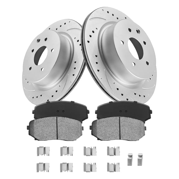 Aurogenix Front Brake Kit for 2007 - 2015 Mazda CX-9 Drilled Slotted Disc Brakes Rotors 2008 2009 2010 2011 2012 2013 2014 Ceramic Brake Pads: 12.60 inch Front Rotor