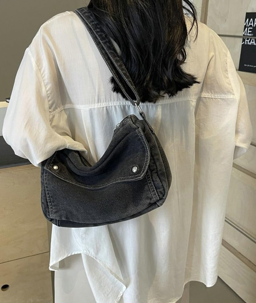 2025 Denim Shoulder Bag Trendy Jean Canvas Messenger Bag for Women Tote Bag Retro Crossbody Handbag