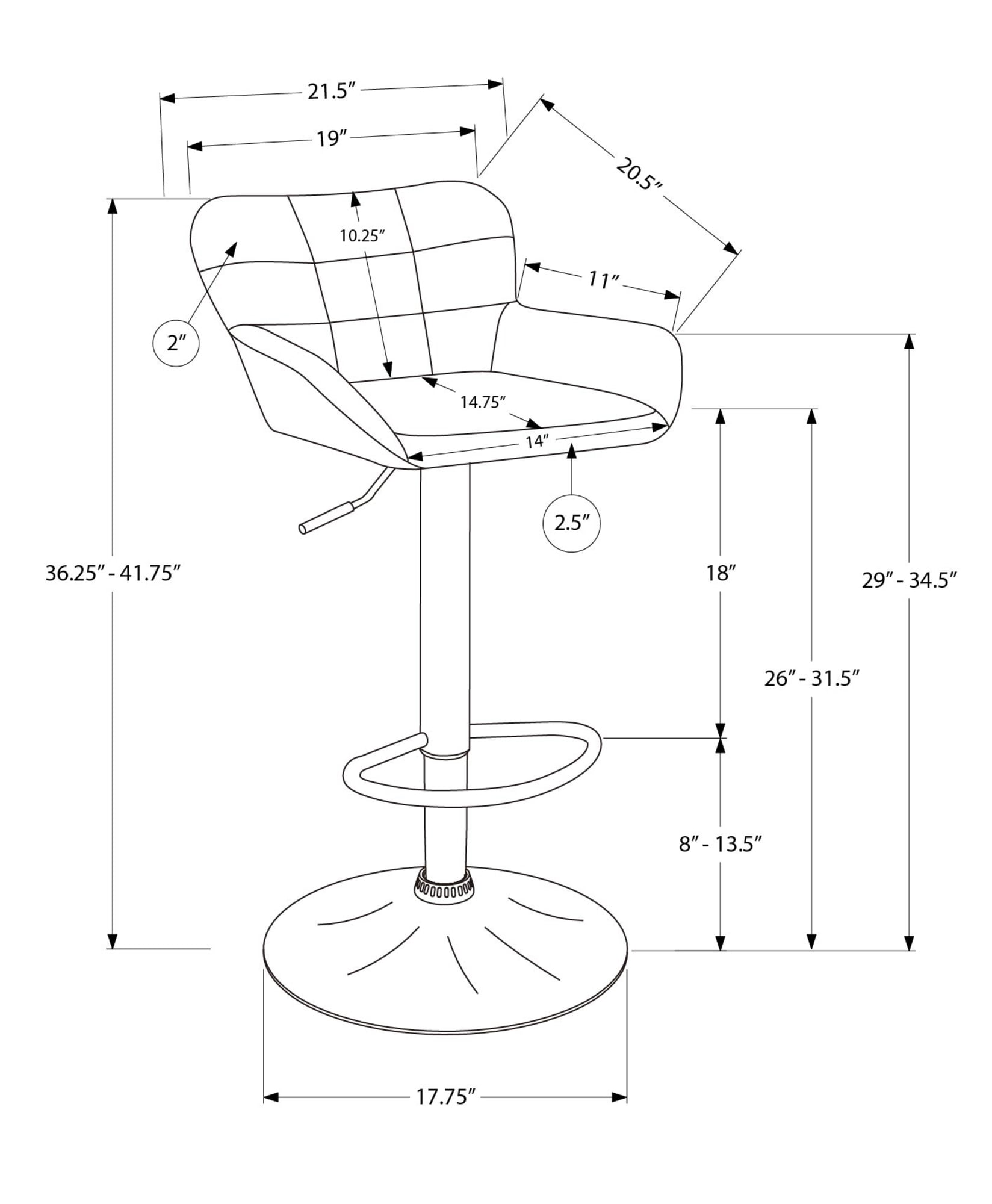 Monarch Specialties - Tabouret De Bar, Ensemble De 2, Réglable, Pivotant, Hauteur Bar, Hauteur Du Comptoir, Cuisine, Tissu Gris, Métal Noir, Contemporain, Moderne