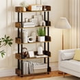 thumbnail image 5 of 5-Tier Anti-Tipping Open Bookcase with Elevated Legs,  Rustic Brown Display Rack for Home Office, 5 of 9
