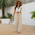 thumbnail image 5 of Olaglory Wide Leg Pants for Women Flowy Palazzo Drawstring Elastic Waist Trousers with Pockets Summer Beach Vacation Clothes, 5 of 7