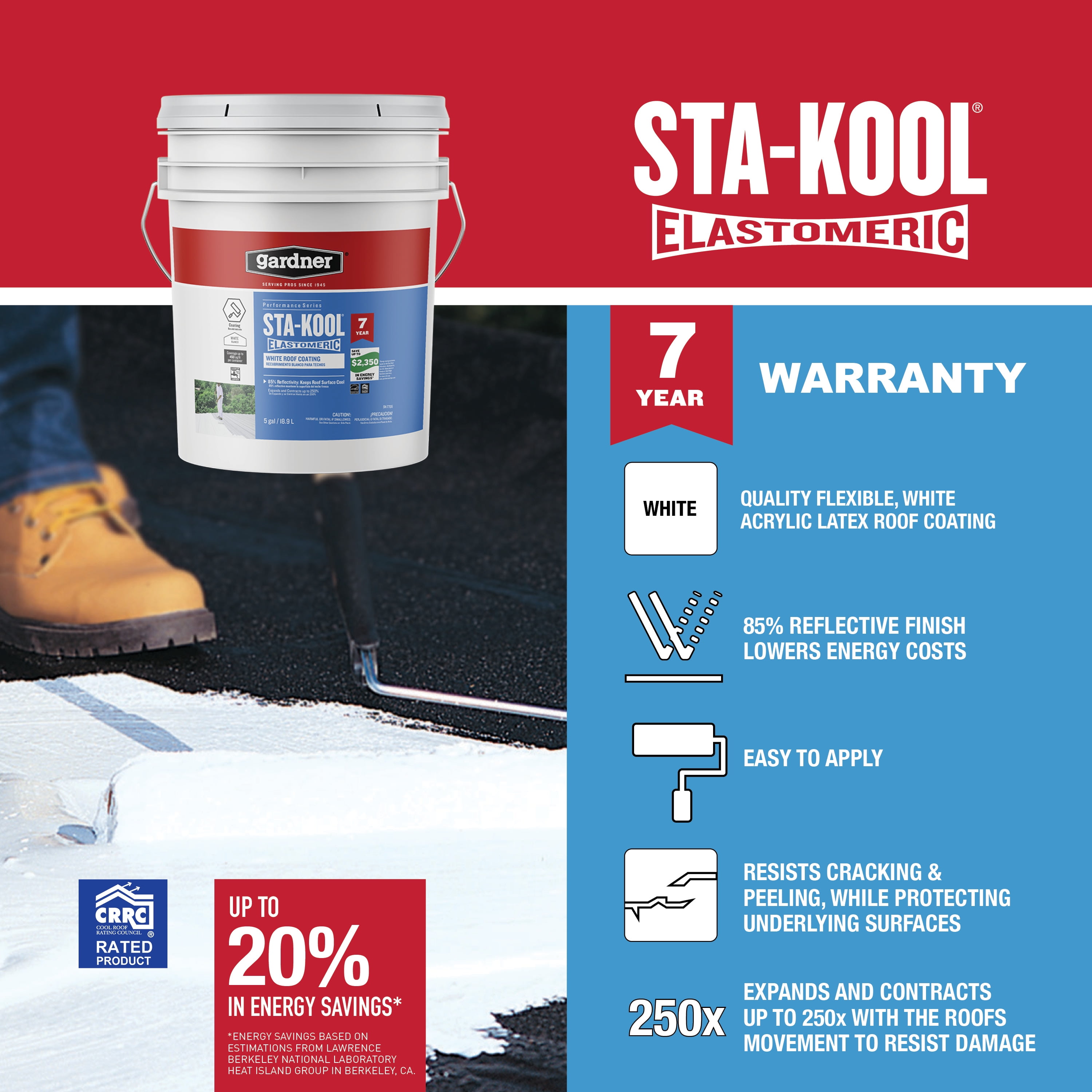 Gardner-Gibson Sta-Kool 7-Year Elastomeric Roof Coating, White, 1 Gallon