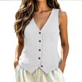thumbnail image 3 of Vest Tops for Women Sleeveless V Neck Button Down Vest Solid Color Business Slim Breathable Womens Summer Tops White S, 3 of 5