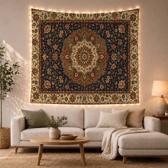 Floral Garden Ornate with Mandala Composed Concentric Circular, Mystical Fantasy for Space Lovers, Galaxy Room Decor, Mother'S Day Gift, Tapestry Wall Hanging for Bedroom and Dorm