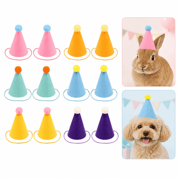 12-Pack Mini Birthday Party Cone Hats, Adjustable Felt Miniature Party Hats for Crafts and Festive Table Decorations
