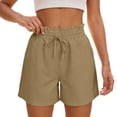 thumbnail image 2 of Cotton Linen Shorts for Women Summer Casual Elastic High Waist Wide Leg Loose Beach Shorts with Pockets, 2 of 6