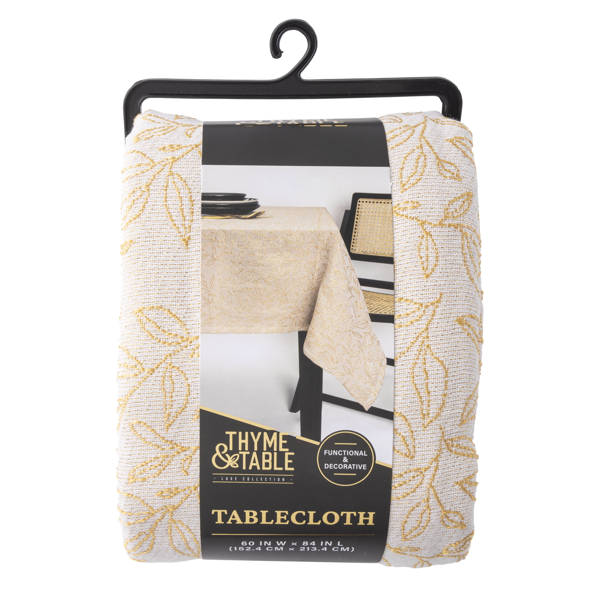 Thyme & Table 84" Rectangle Tablecloth, Cream and Gold Leaf