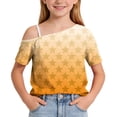 thumbnail image 5 of HAOTAGS Girls Short Sleeve T-Shirts, Cute Casual Summer Round Neck Tee Printed One-Shoulder Tops Orange Size 5T, 5 of 9