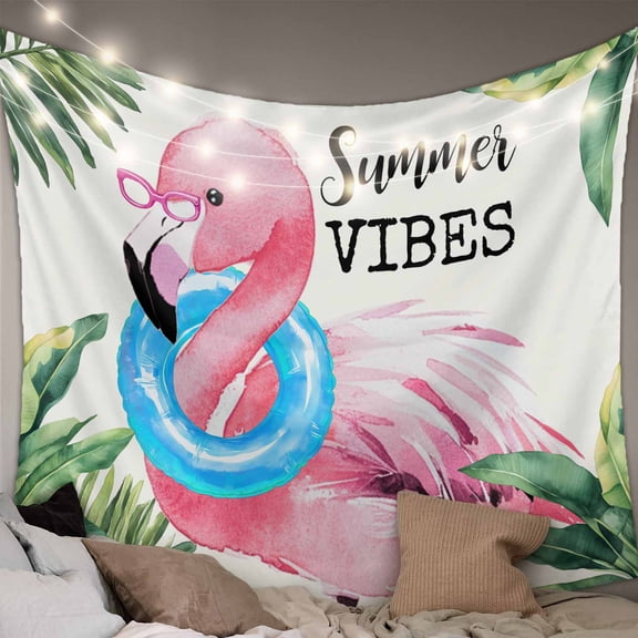 Summer Pink Flamingo Large Tapestry for Bedroom Wall Hanging Tapestry, Beach Tropical Palm Leaves Ceiling Backdrop Tapestries Poster Blanket Wall Decor for Teens Room Living Room Dorm 86" x 104"
