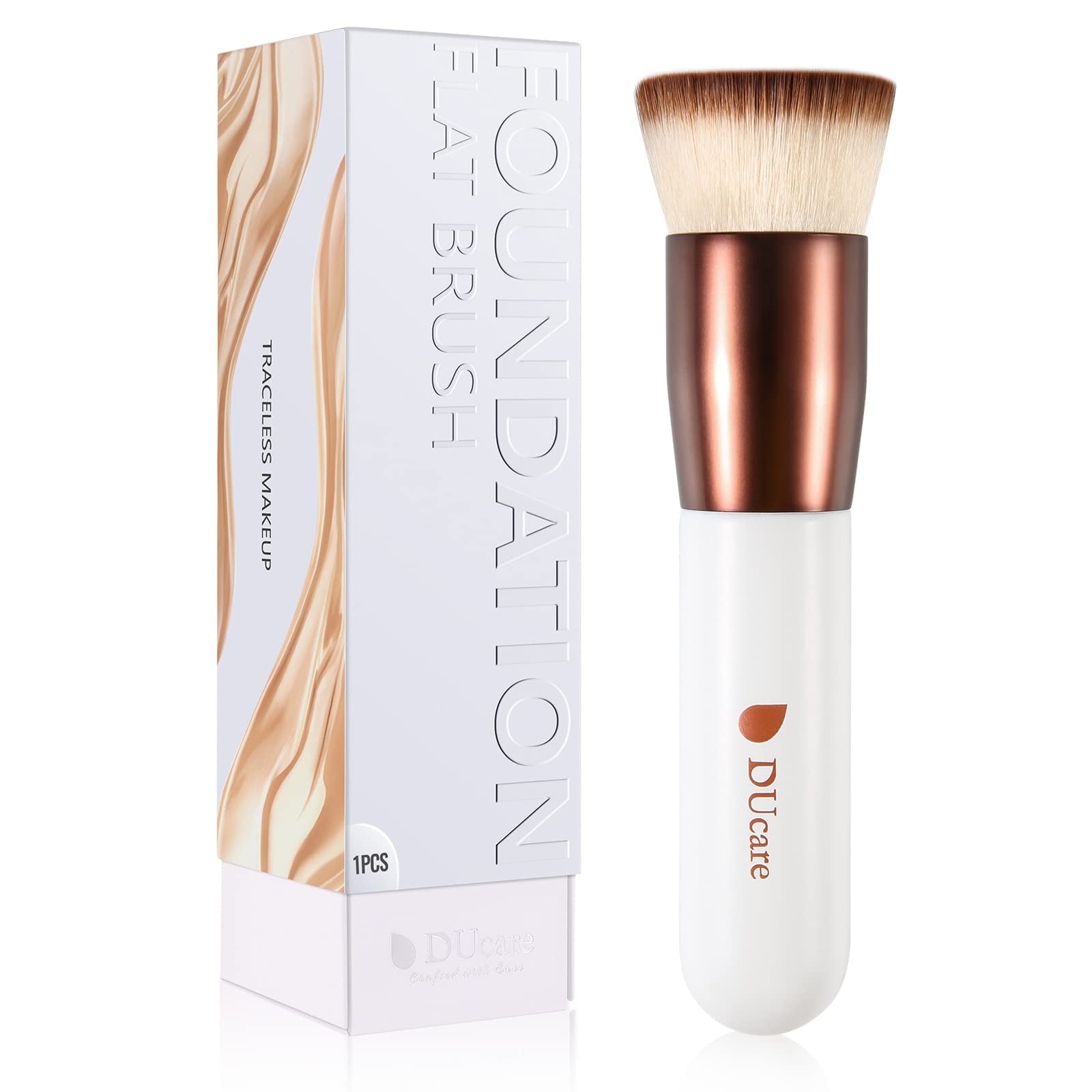 Foundation Brush, DUcare Flat Top Kabuki Makeup Brushes for Liquid Cream Powder, Rose Golden/White