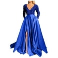 thumbnail image 1 of Mrat Robe Maxi pour Femme Robe Chandail pour Femmes Robe Bohème Col en V Manches Longues à Volants Robe Smockée à Paillettes Robe de Bal en Tulle pour Femmes Bleu P, 1 of 6