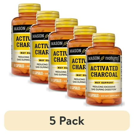 (5 pack) Mason Natural Activated Charcoal 520 mg 60 Caps