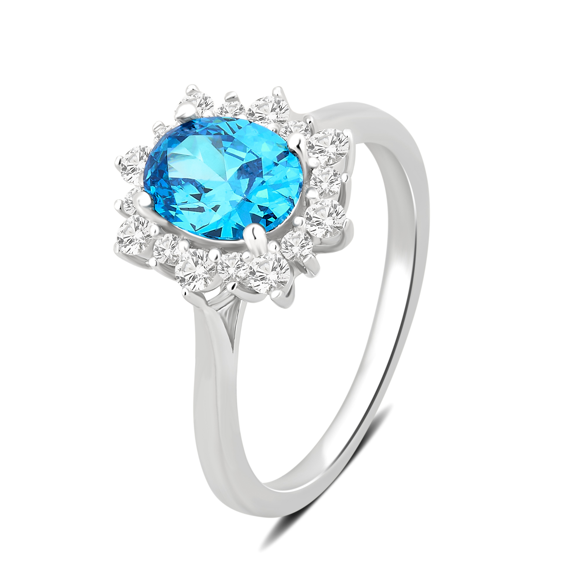 Arista 2 3/4 Carat T.W. Swiss Blue Cubic Zirconia and White Sapphire Women's Engagement Ring in Sterling Silver