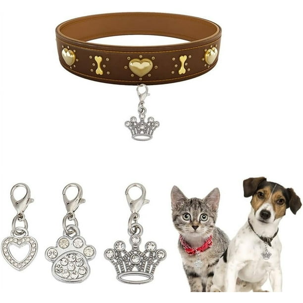 12 colgantes con forma de gato y perro, 3 estilos, con forma de pata y corazón, para collar de mascota, llavero de aleación con diamantes de imitación y purpurina, con mosquetón, joyería con clip.