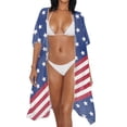 thumbnail image 3 of HELLHERO Short Sleeve Bathing Suit Cover Up for Beach Polyester Breathable Long Kimono Swimsuit Cover Up American Stars Stripes, 3 of 6