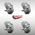 thumbnail image 2 of 3 Inch SS Gray Polyurethane Wheel Swivel Bolt Hole Caster Set with Brake SCC, 2 of 2