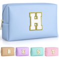 thumbnail image 1 of Bolsa de maquillaje TOPEAST Preppy Sky Blue con parche inicial, 1 of 7