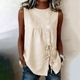 thumbnail image 2 of Loose Fit Drawstring Waist Linen Tank Top for Women Round Neck Solid Color Daily Casual Blouse, 2 of 7