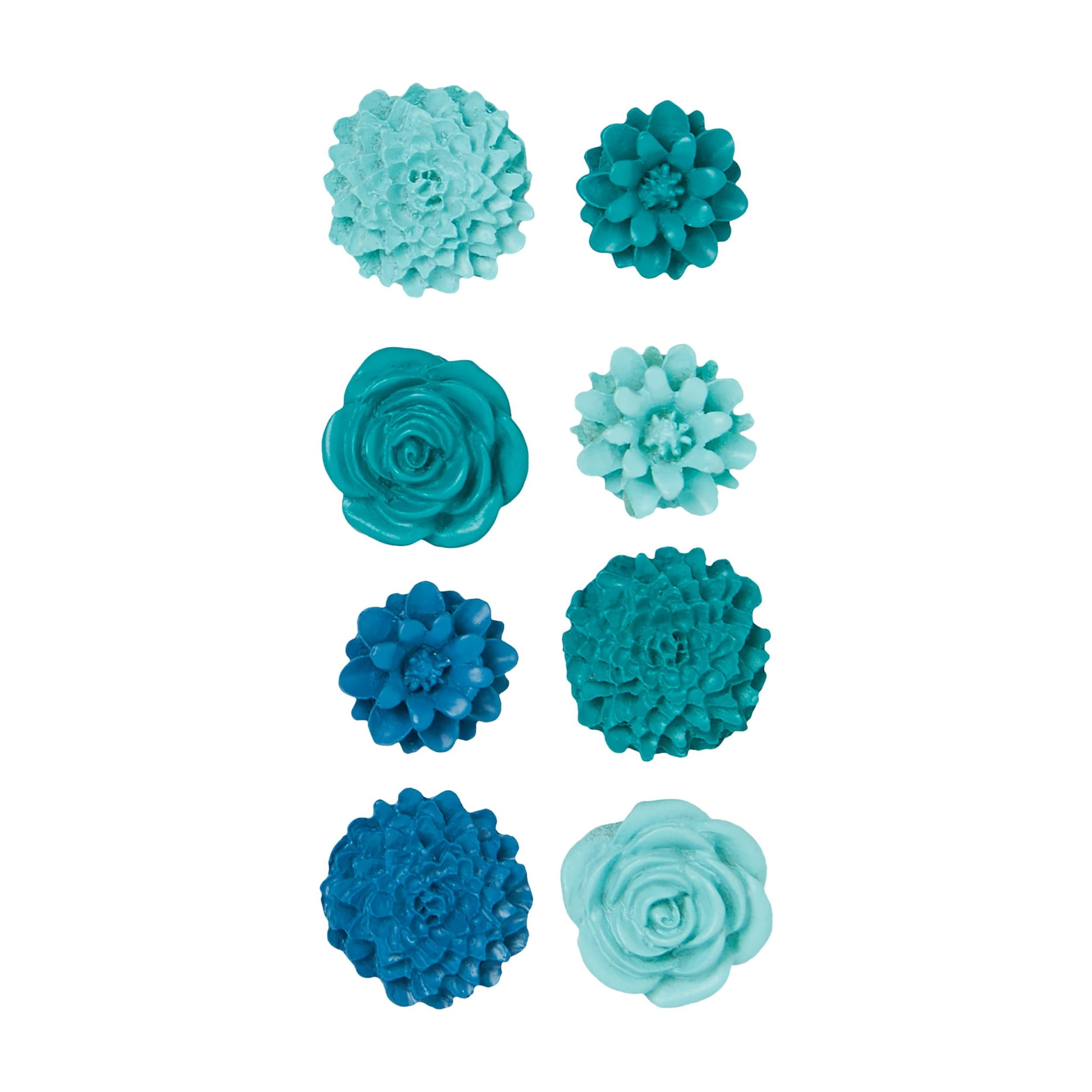 (3 pack) Offray turquoise tin yard resin flower accents are great for wedding, hair clips, scrapbooking, and other craft projects, 8 count, 1 package