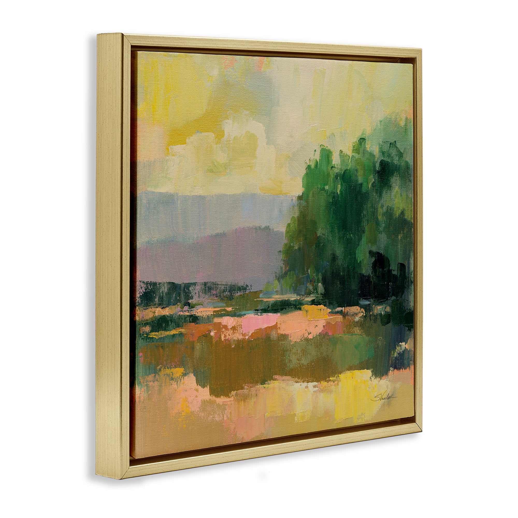 Stupell Industries Abstract Willow Tree Landscape & Nature Painting Gold Floater Framed Canvas Art Print Wall Art, 25 x 25