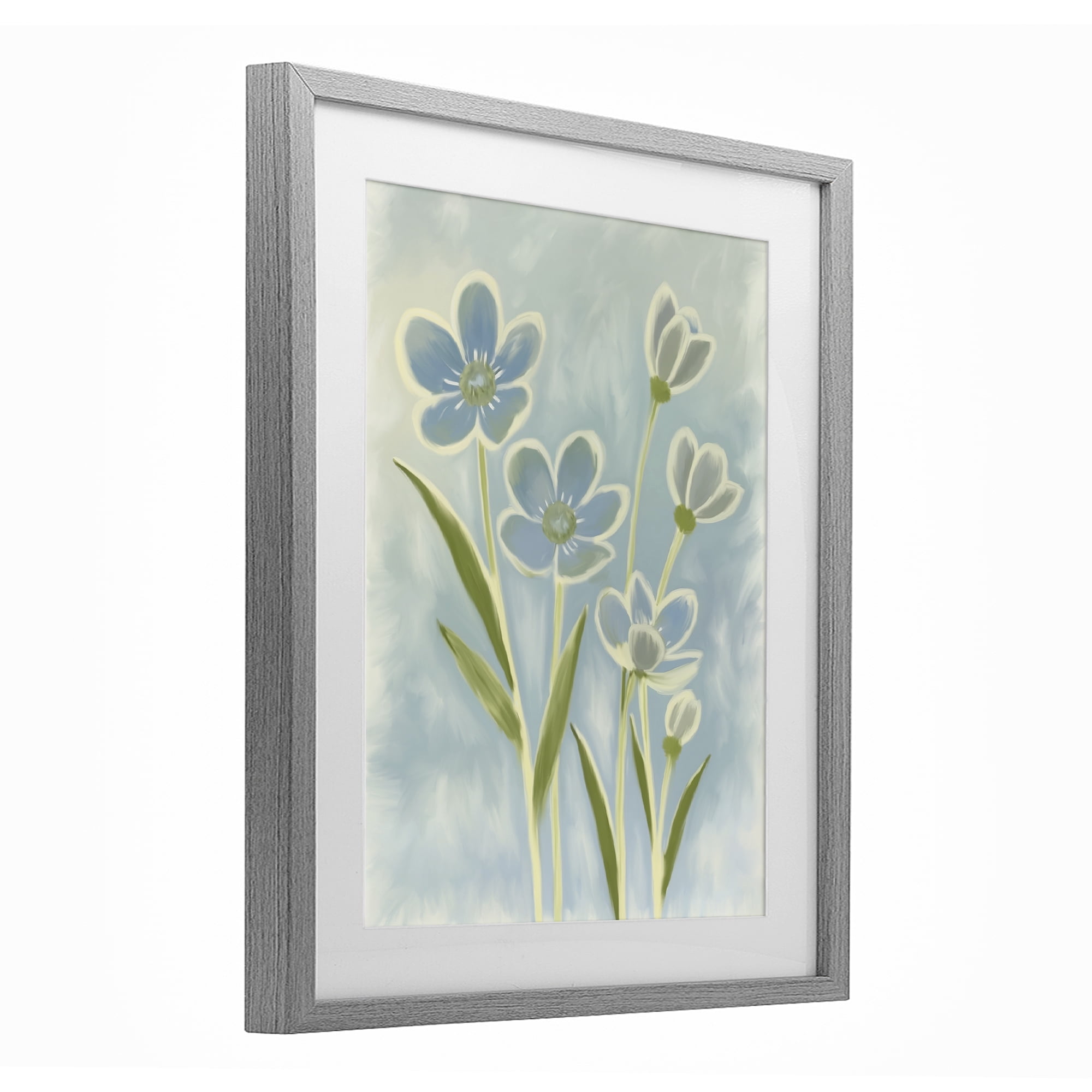 Stupell Industries Blue Petals Contour Gray Framed Print Under Glass, design by Kim Allen