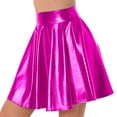 thumbnail image 2 of TiaoBug Women's Glossy Pleated Skater Skirt Shiny Metallic Ruffle Skirts Cocktail Party Dance Clubwear Hot Pink S, 2 of 6