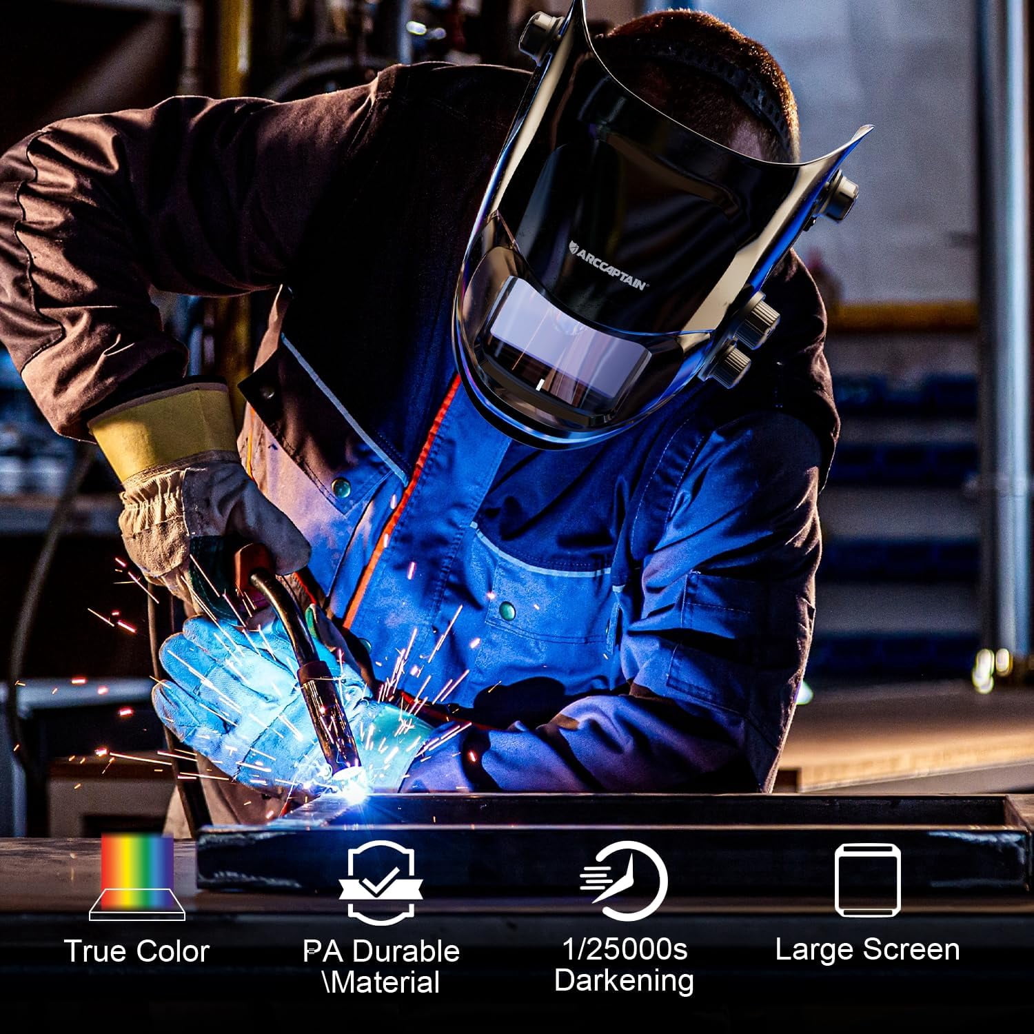 ARCCAPTAIN Welding Helmet, Welding Mask True Color Auto Darkening, Large Viewing Screen