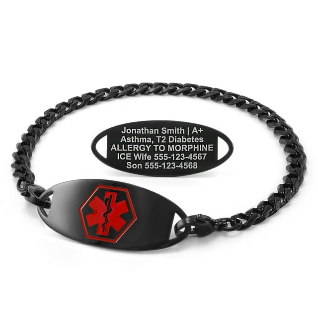 MedicEngraved Black Stainless Steel Custom Medical Alert Bracelet - 5mm Curb Link