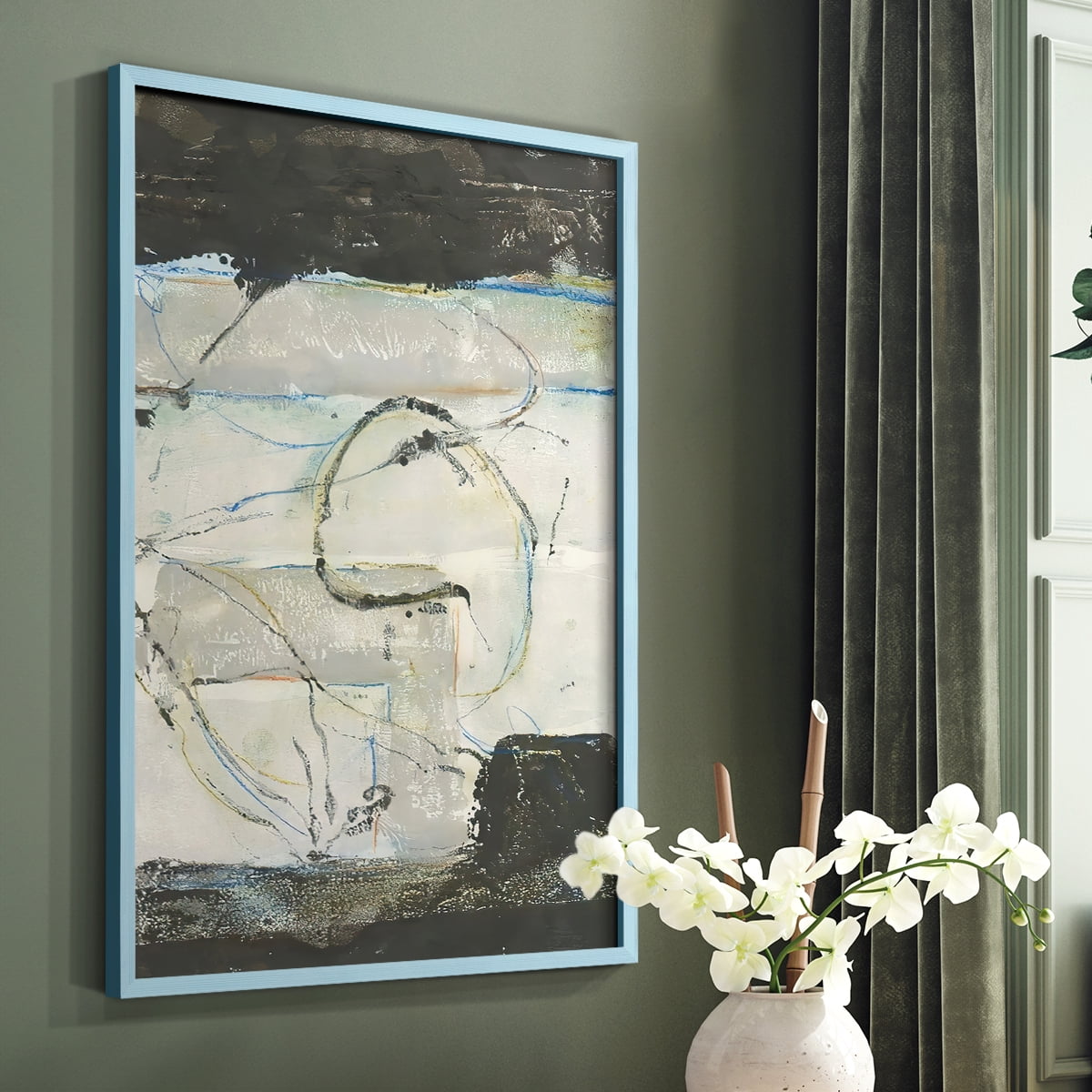 Continuing Energy I Framed Print in Blue Solid Wood Framed Print No Nail Hanging