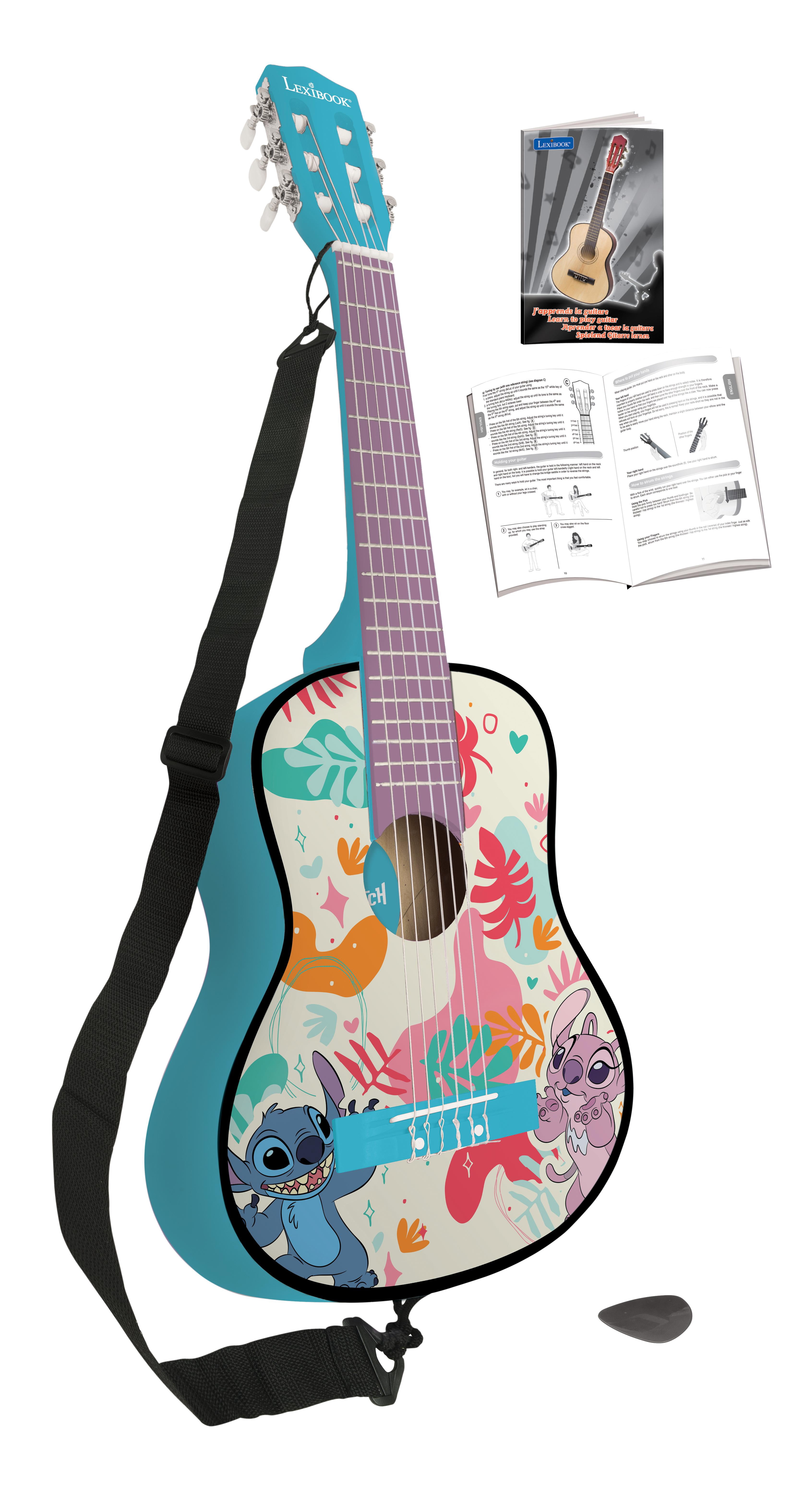 Lexibook Disney Stitch, My First Wooden Acoustic Guitar, 6 Nylon Strings, 78 cm (30"), Learning Guide, Pick and Strap Included