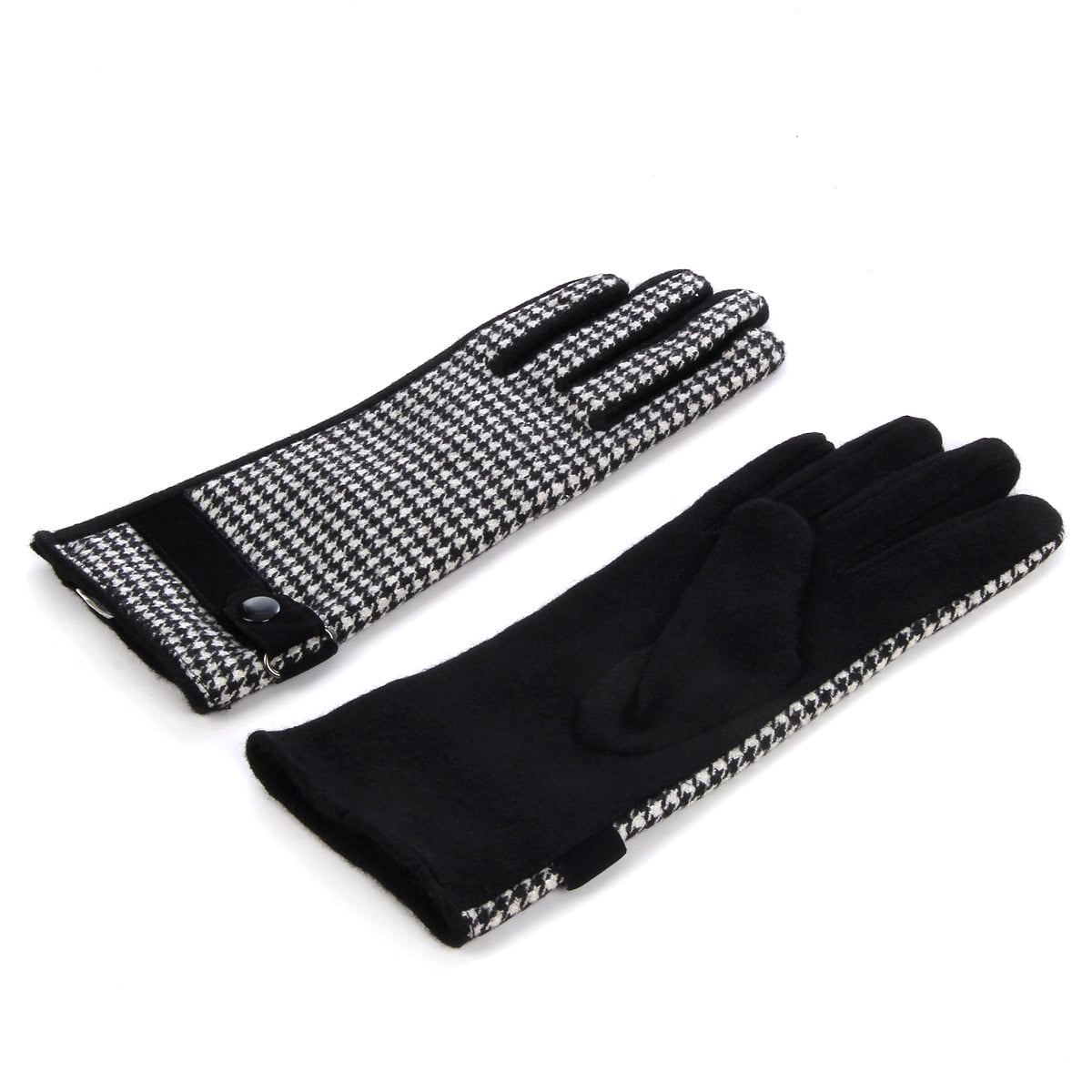 Elegant Black & White Houndstooth Women's Winter Thermal Wool Gloves