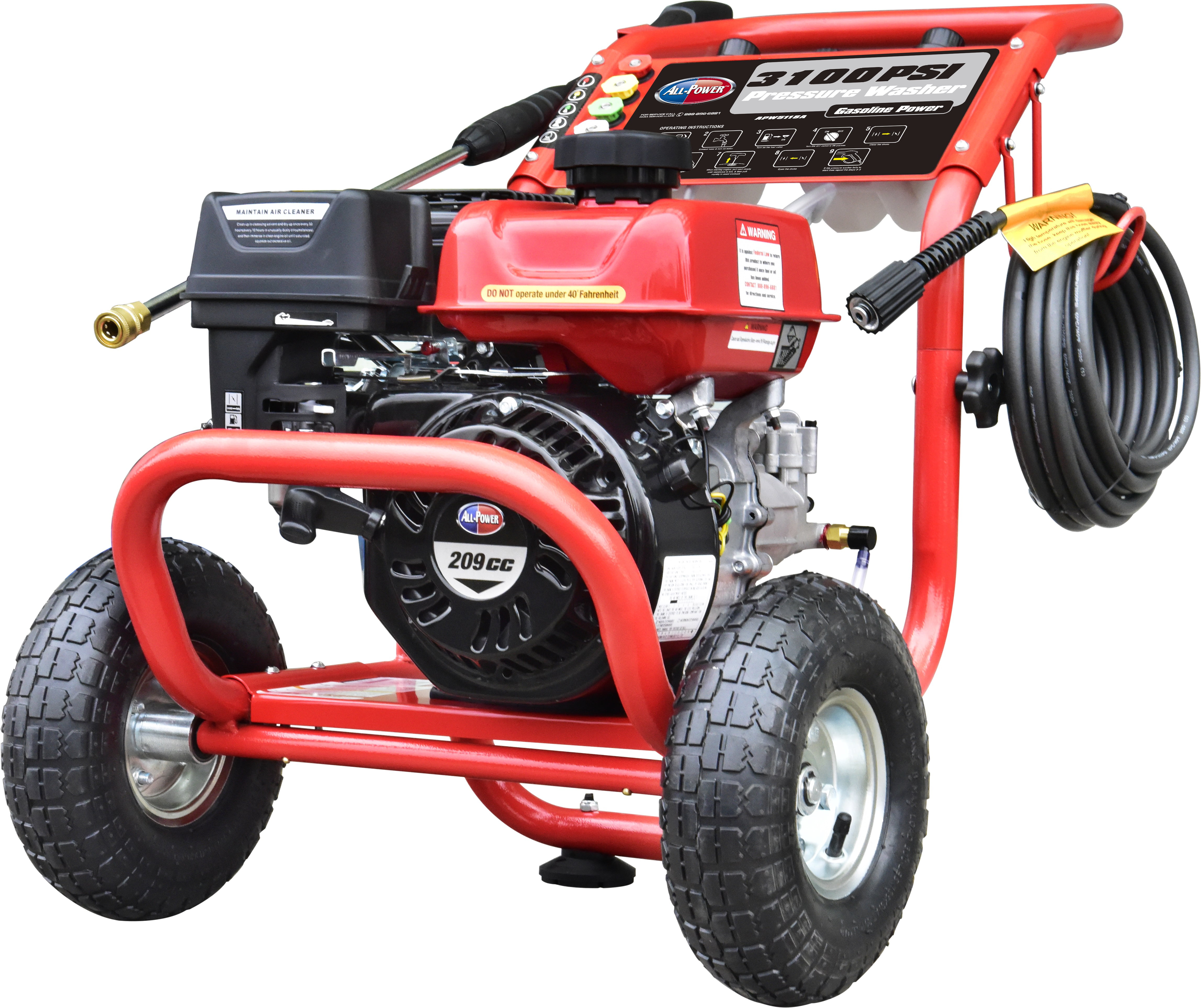 All Power America 3100 PSI, 2.6 GPM Gas Pressure Washer w/ 30 ft High Pressure Hose, C.A.R.B. Compliant, APW5118A - 1