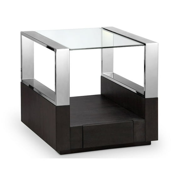 Magnussen Revere Contemporary Graphite Glass Top End Table with Storage